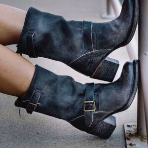 FREEBIRD BY STEVEN Chunky BLDR Block Heel Granny Buckled Leather Carlito Boots 8